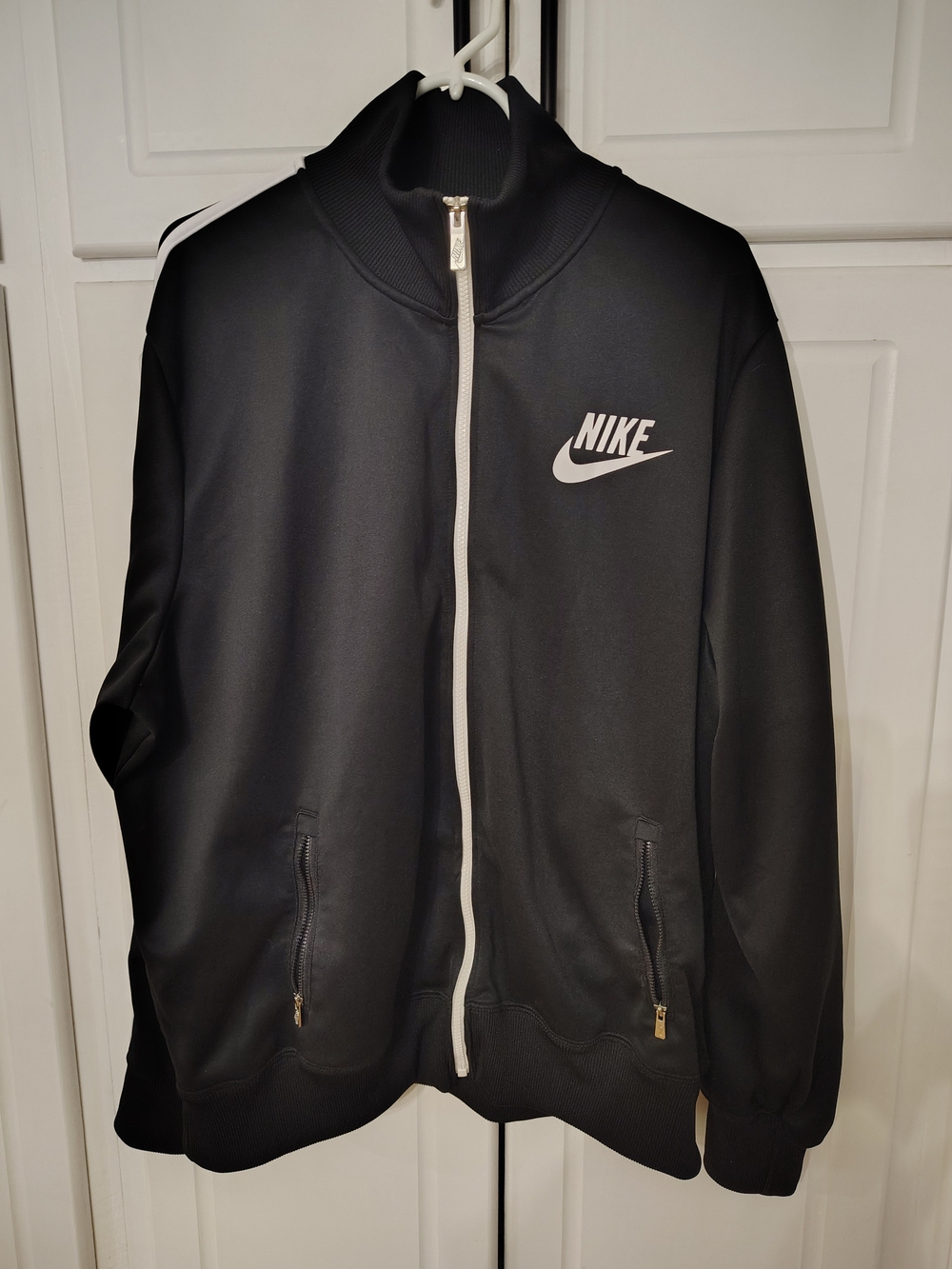 Nike Black Track Jacket with White Logo and Trim